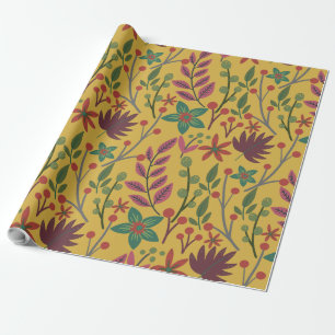 Papier Cadeau Floral sans couture motif fleurs jaunes et feuille