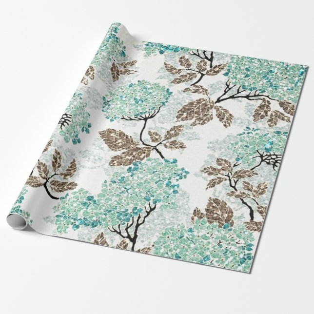 Papier Cadeau Floral scintillant d'Aqua terreux (Déroulé)