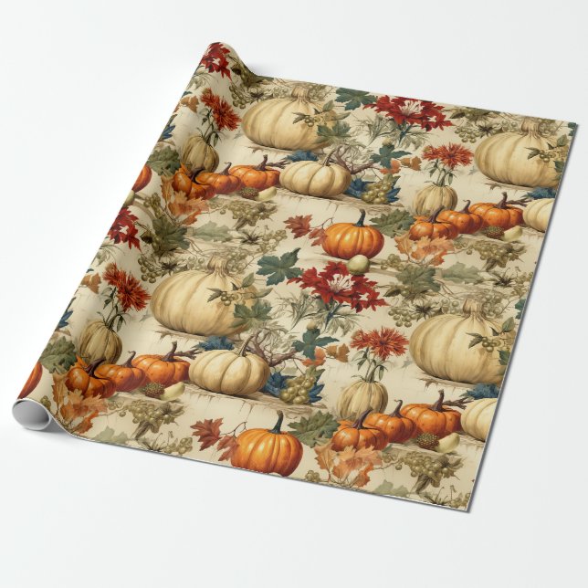 Papier Cadeau Floral Thanksgiving Motif Vintage (10) (Déroulé)