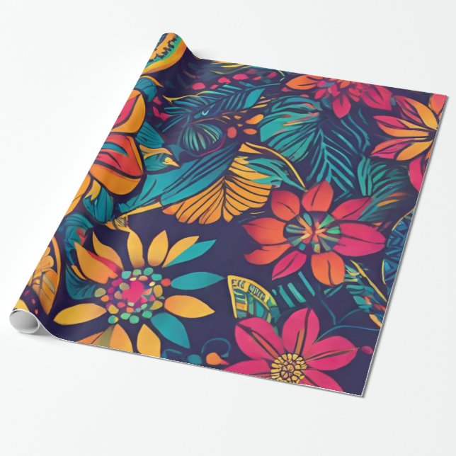 Papier Cadeau Floral tropical vibrant (Déroulé)