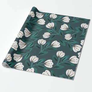 Papier Cadeau Floral turquoise et blanc