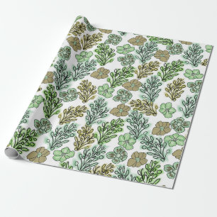 Papier Cadeau Floral Valencia Vert Beige