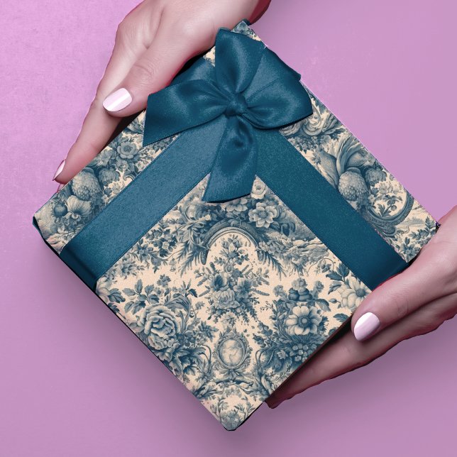 Papier Cadeau Floral vintage Bleu toile de jouy (Créateur téléchargé)