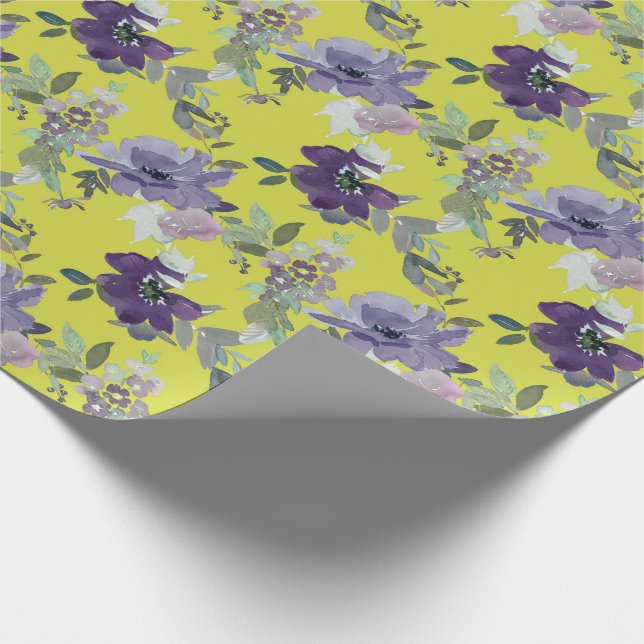 Papier Cadeau Floral violet sur papier d'enveloppement d'aquarel (Coin)