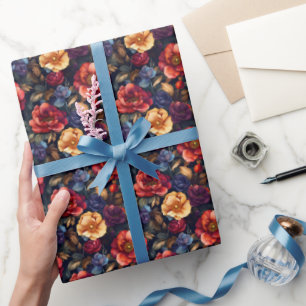 Papier Cadeau Flore arc-en-ciel foncé sur noir