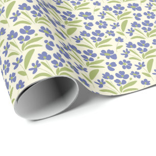 Papier Cadeau Flore Bio Bleu Vert Sur Crème 0111A