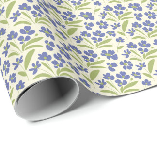 Papier Cadeau Flore Bio Bleu Vert Sur Crème 0111A