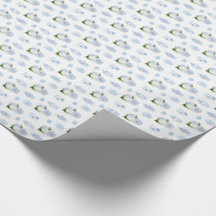 Papier Cadeau Flore Bleue Classique Et Poterie De Poterie De Pot