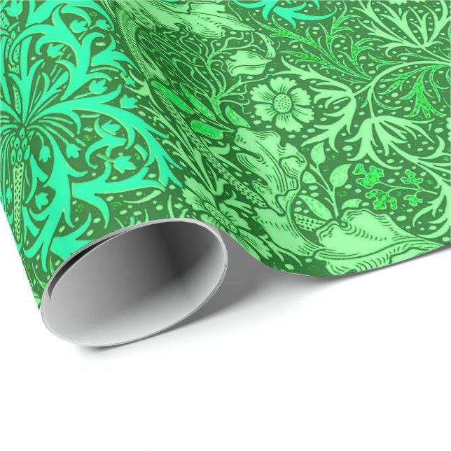 Papier Cadeau Flore d'algues Art nouveau, vert émeraude (Coin rond)