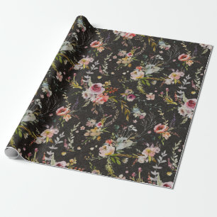 Papier Cadeau Flore de prairie - Enveloppement cadeau noir