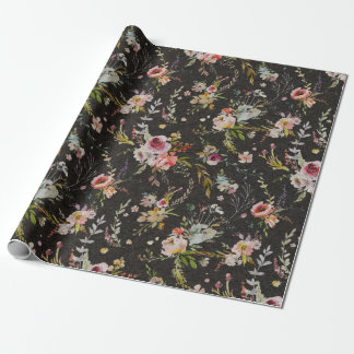 Papier Cadeau Flore de prairie - Enveloppement cadeau noir