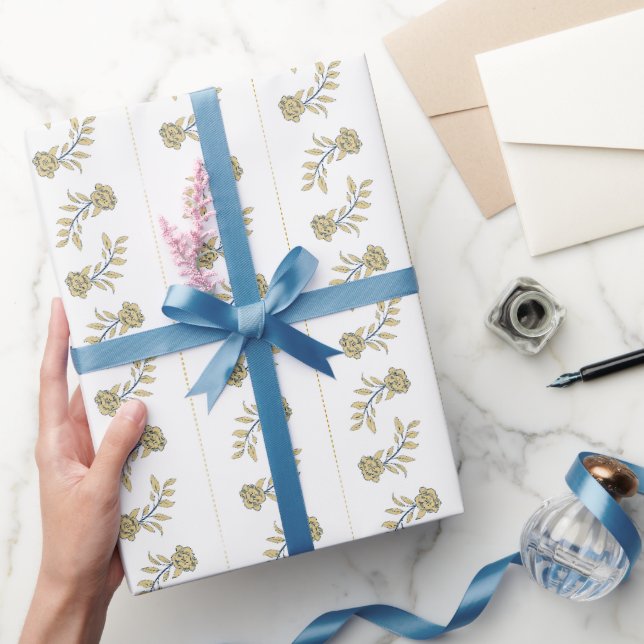 Papier Cadeau Flore d'or et de marine avec cadeau Stripes (Cadeaux)