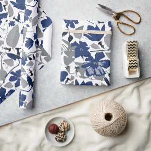 Papier Cadeau Flore florale de la vigne de Clematis gris bleu fl