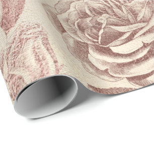 Papier Cadeau Flore métallique de rose rose Rose Sepia Linen