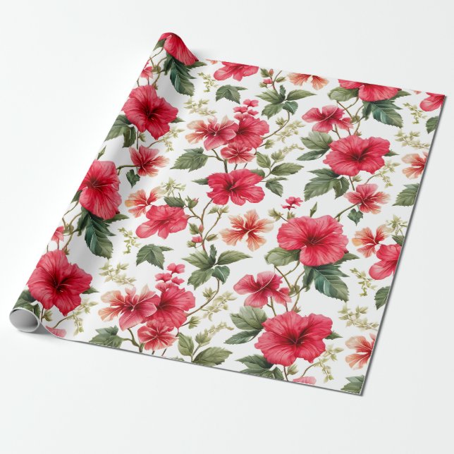 Papier Cadeau Flore Modèle Hibiscus Fleurs (Déroulé)