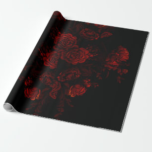 Papier Cadeau Flore rouge profond Élégant Mariage gothique