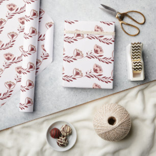 Papier Cadeau Flore scandinave rouge et blanche