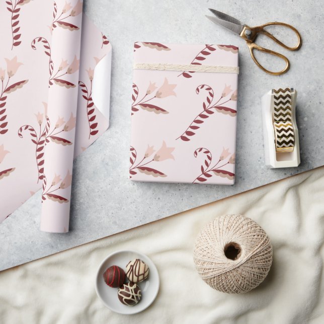 Papier Cadeau Flore scandinave rouge et blanche (Artisanat)
