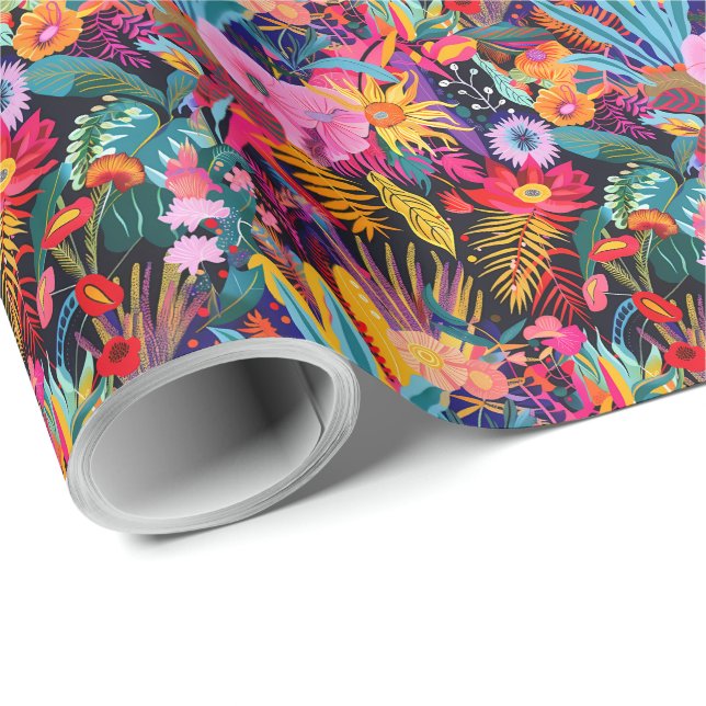 Papier Cadeau Flore tropicale maximaliste (Coin rond)