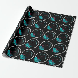 Papier Cadeau Flore Turquoise et Mauve Elegant Rhinestone