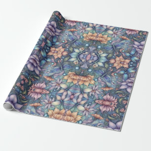 Papier Cadeau FLower Damask Blue Gold