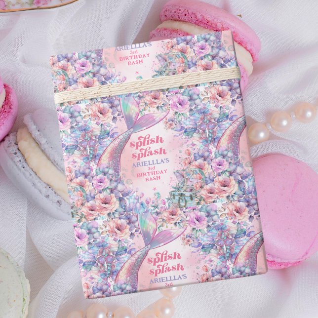 Papier Cadeau Flower Glitter Mermaid Tail 3rd Birthday (Créateur téléchargé)