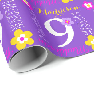 Papier Cadeau Flower nom personnalisé Maddison 9e anniversaire e