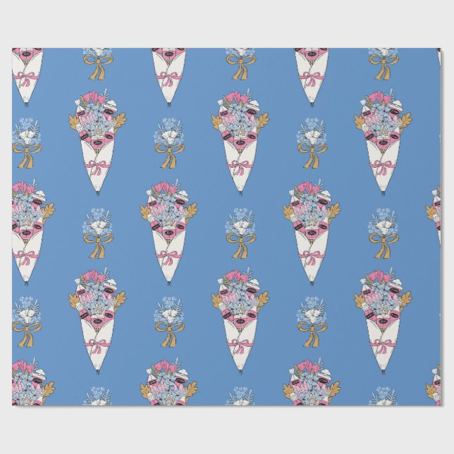 Papier Cadeau Flower & Perfume Bouquet Bundle on blue (Plat)