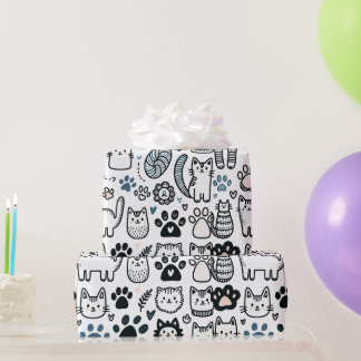 Papier Cadeau Fluffy Cat Doodle est un excellent design pour n'i