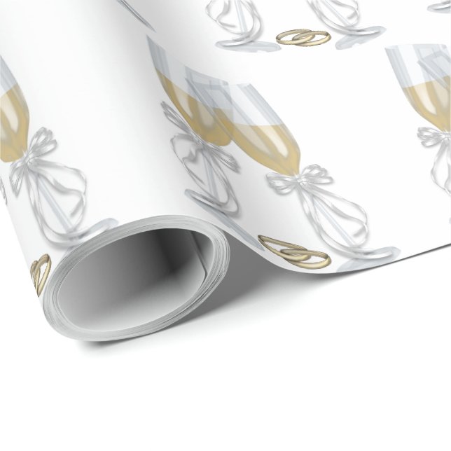 Papier Cadeau Flûtes de champagne avec anneaux mariages (Coin rond)