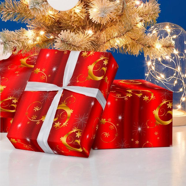 Papier Cadeau Flûtes d'or et étoiles Noël rouge (Créateur téléchargé)