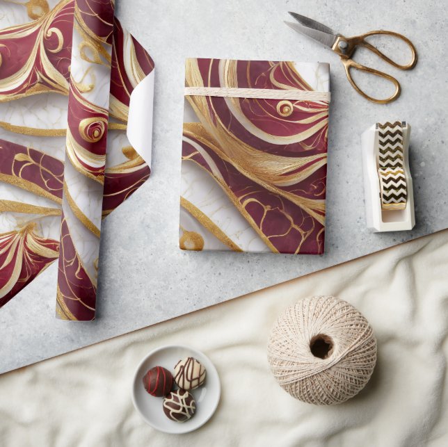 Papier Cadeau Flux de marbre or et bordeaux (Artisanat)