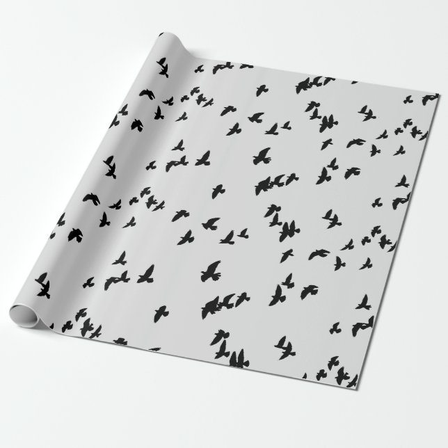 Papier Cadeau Flying Black Birds Gothique (Déroulé)