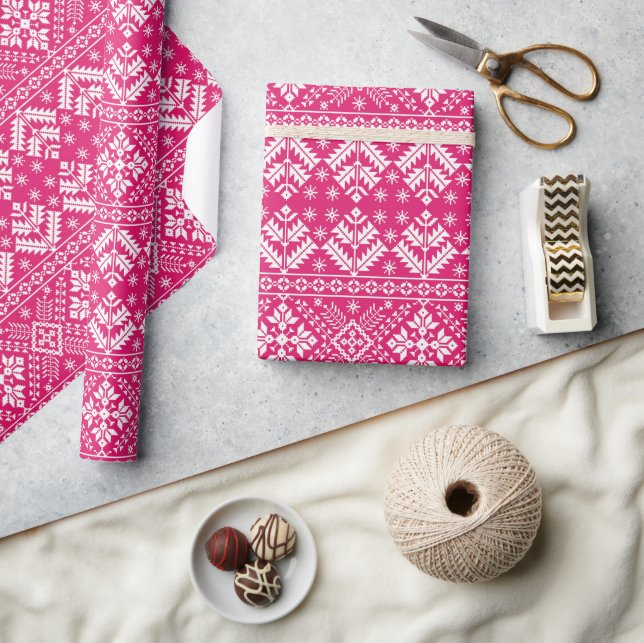 Papier Cadeau Foire d'hiver rose et blanc chaud Noël de l'île (Artisanat)