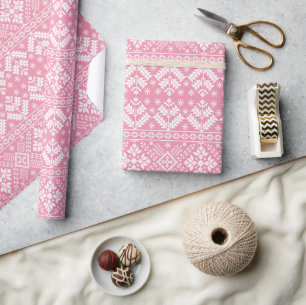 Papier Cadeau Foire d'hiver rose pâle et blanc sur l'île Noël