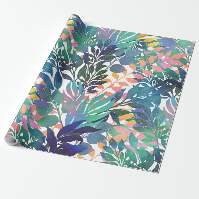 Papier Cadeau Foliage de la Jungle tropicale Aquarelle Verdure (Déroulé)