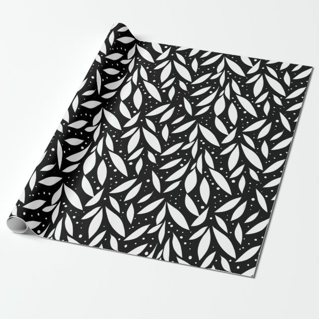 Papier Cadeau Foliage moderne noir et blanc (Déroulé)