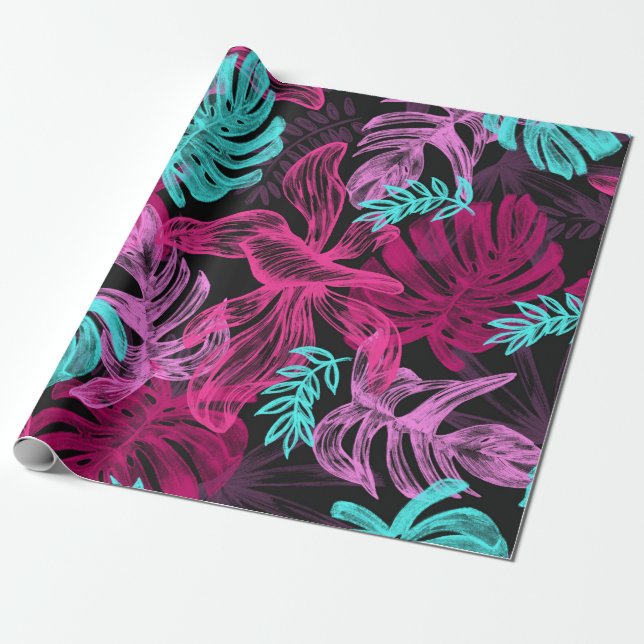 Papier Cadeau Foliage Tropical Monstera Feuille (Déroulé)