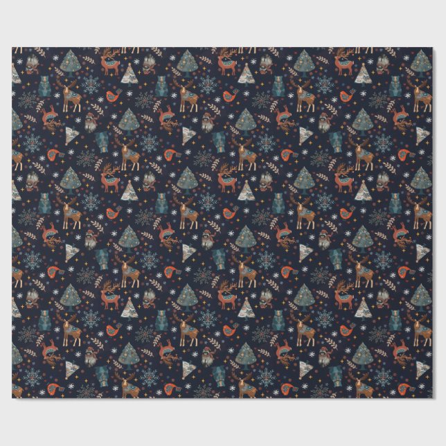 Papier Cadeau Folk Art Christmas  (Plat)