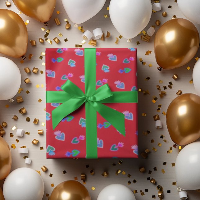 Papier Cadeau Folk Art Sacred Heart Red Wrapper Papier (Sacred Hearts of Mary on a red background are beautiful for Christmas!)