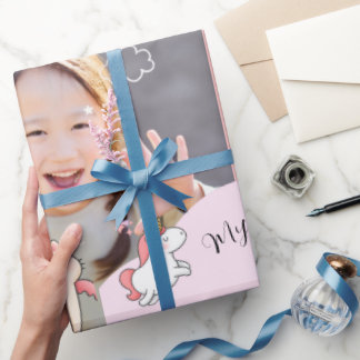 Papier Cadeau Fond rose & jolie fille