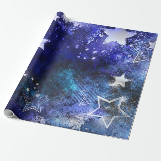 Papier Cadeau Fond spatial avec étoiles (Déroulé)