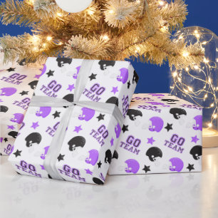 Papier Cadeau Football américain violet et Motifs noirs