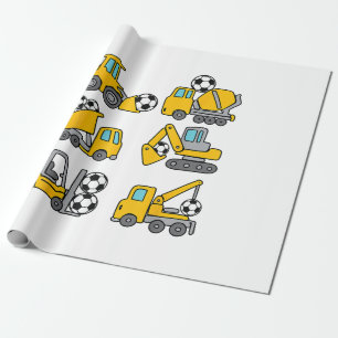 Papier Cadeau Football Ball Kids Football Construction Camions