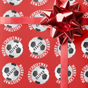 Papier Cadeau Football Balls Enfants Nom Rouge Noël