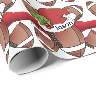 Papier Cadeau Football de Noël de Santa Hat   Nom do-it-yourself