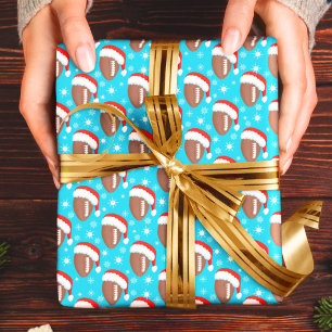 Papier Cadeau Footballs au chapeau du Père Noël & flocons de nei