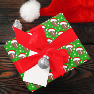 Papier Cadeau Footballs au chapeau du Père Noël & flocons de nei