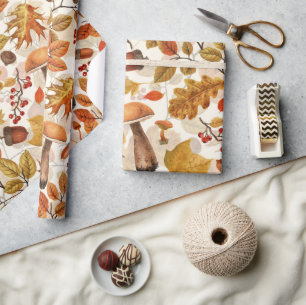 Papier Cadeau Forêt automnale sur blanc