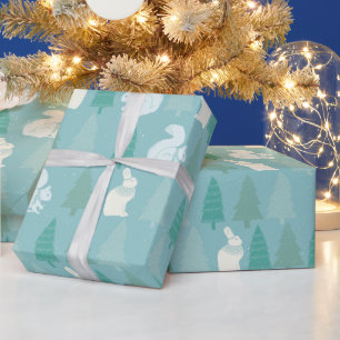 Papier Cadeau Forêt Bleue Pin Frolic Écureuils et lapins